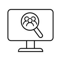 computer monitor with magnifying glass icon over white background, line style, illustration vector