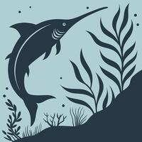 A paddlefish swims in the ocean vector