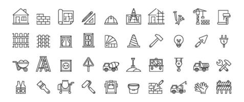 This collection of welldesigned construction line icons showcases essential tools and elements of the construction industry, making it a valuable resource for engineering and architectural projects vector