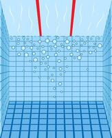 Swimming pool under water with bubbles. Realistic poolside background with sunny underwater pattern, texture or template vector