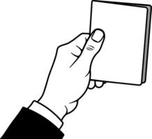 black illustration hand holding documents without background vector