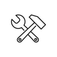 This outline icon represents essential tools used in construction and renovation, featuring items like a wrench and hammer that symbolize the artistry and technical skill required in these industries vector