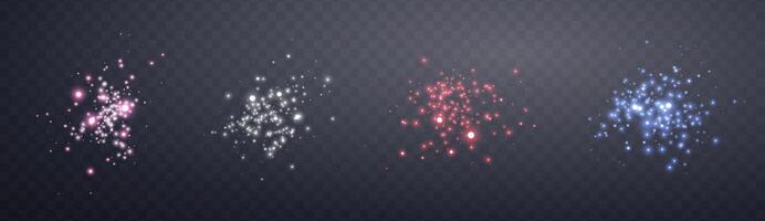 Glowing magic sparkles. Glittering dots, particles and stars. Glow light effect. Luminous points different colors vector