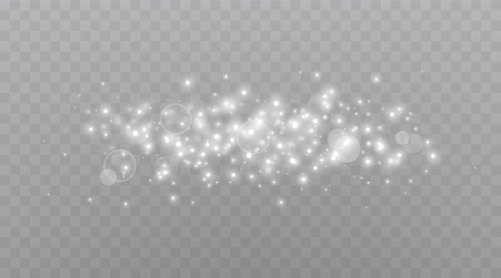 Silver magic sparks and dust stars. Glittering particles, sparkles. Glow flare light effect. Silver luminous points
