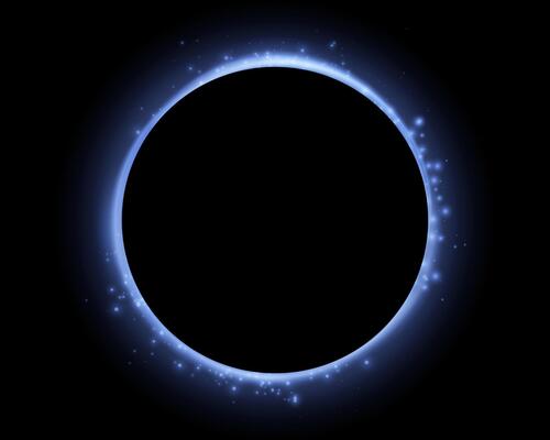 Blue magic ring with glowing. Neon energy flare halo ring. Abstract light effect on a black background