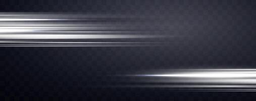 White speed rays, light neon flow, zoom in motion effect, silver glow speed lines, colorful light trails, stripes. Abstract background vector