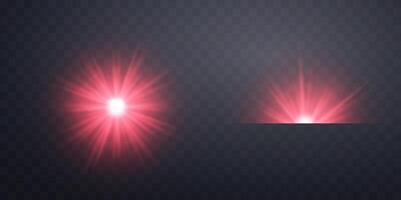 Red horizontal lensflare. Light flash with rays or spotlight and bokeh. Red glow flare light effect illustration. vector