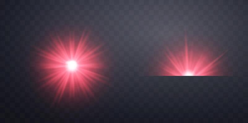 Red horizontal lensflare. Light flash with rays or spotlight and bokeh. Red glow flare light effect illustration.