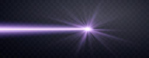 Purple horizontal laser beam. Neon line, presentation pointer. Purple glow flare light effect illustration vector