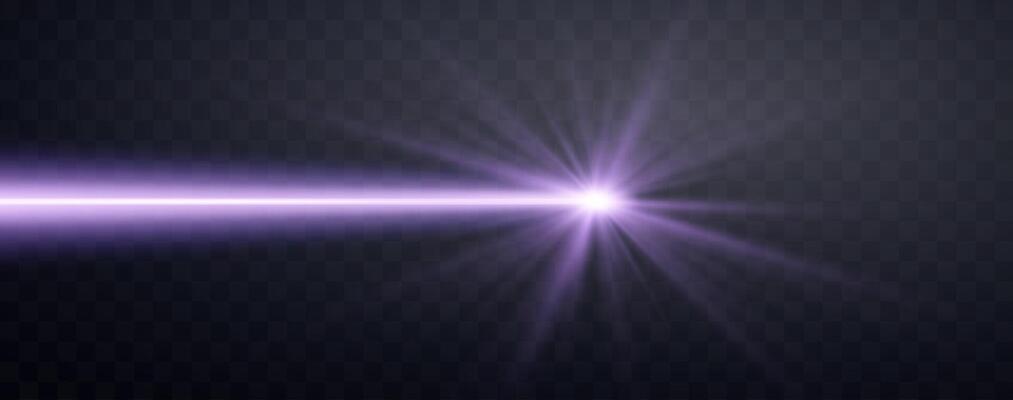 Purple horizontal laser beam. Neon line, presentation pointer. Purple glow flare light effect illustration