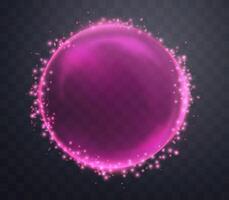 Pink magic fantasy sphere. Crystal ball with glowing sparkles and particles. Energy orb with glow flare light effect vector
