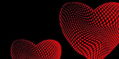 Abstract Red Hearts with Halftone Pattern on Black Background vector