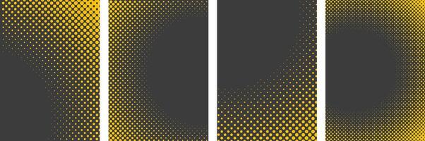 Set of Yellow halftone art black background textured Brochure cover template design vector