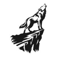 A striking wolf silhouette standing tall with pointed ears and a poised stance, symbolizing resilience and freedom on a clean white canvas. vector