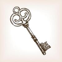 Vintage key sketch style illustration. Old engraving imitation. Old key hand drawn sketch imitation. vector