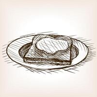 Toast with honey sketch style illustration. Old engraving imitation. Wheat hand drawn sketch imitation vector