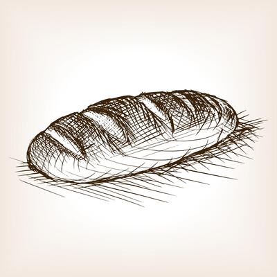 Bread sketch style illustration. Old hand drawn engraving imitation. Loaf of bread illustration