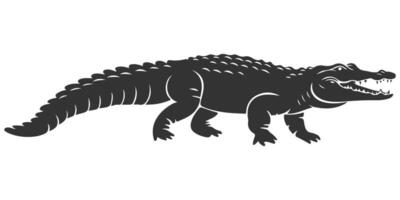 A sleek and powerful crocodile silhouette, showcasing its iconic long snout and jagged tail, perfectly captured against a crisp white background vector