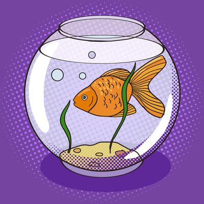 Goldfish in fishbowl pop art style . Comic book style imitation. Vintage retro style. Conceptual illustration