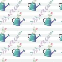 Seamless pattern with cute watering can with flowers. Spring backgrounds. Hand drawn print. vector