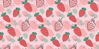Seamless pattern background with cute simple hand drawn strawberries. Children wallpaper, print, textile design vector