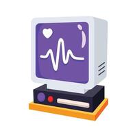 An ECG machine displaying heart rate for medical diagnostics, vector