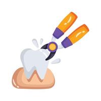 A tooth extraction tool with forceps for removing damaged teeth vector