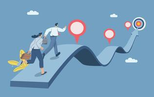 Business team running on project timeline, Project planning to develop the timeline of business progress, Roadmap, Work duration review, Key route map with action plans. design illustration. vector