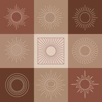 Bohemian sun, linear logos, icons and symbols, geometric abstract design elements for decoration. vector