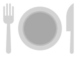 Plate, fork and knife icon in flat style isolated on white background. vector