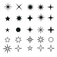 Black icons of different shapes of stars isolated on white background vector