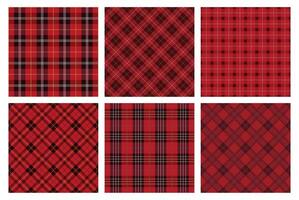 Horizontally And Vertically Repeatable Seamless Red Tartan Plaid Set. vector