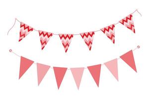 Triangular Pennant garland on string Monochrome soft pink. Greeting Decorative design element Set 2. Isolated illustration Thematic cards, posting, blog or web promo, banners, price tag, labels vector