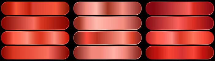 A set with red gradients on a black background. A palette of colors for the design, a collection of high-quality ingredients. Metallic texture, shiny background. vector