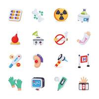 A collection of colorful, flat icons depicting various healthcare and medical concepts. vector