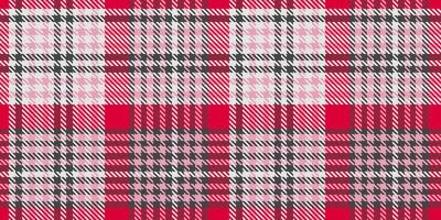 Tartan plaid pattern in shades of red, pink, black, and white featuring a traditional geometric design with crisscrossed lines and houndstooth textures creating a timeless and bold textile style. vector