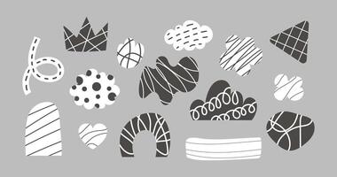 Hand drawn bizarre abstract forms collection. Modern black and white various contemporary figures, doodle objects and design graphic elements vector