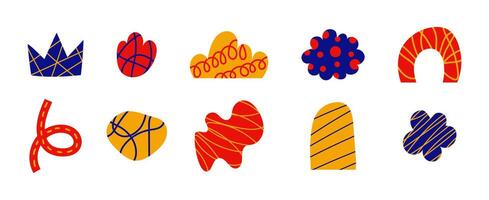 Modern art collection of abstract ashapes. Hand drawn elements with doodles textured inside. Design illustration for decoration, prints, cover, notes vector