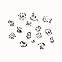Sketch of a pile of popcorn corn on isolated background. Hand drawn doodle with fried corn kernels for design, print, logo, sign, paper, label. Food and snack vector