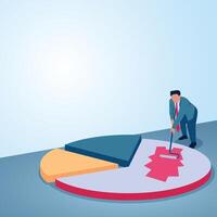 A man paints part of a pie chart. Illustration of profit, dividend, and shareholder distribution. vector