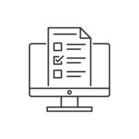 Checklist on the computer screen. Isolated illustration in flat style. Desktop computer with digital questionnaire vector
