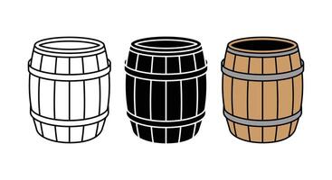 Barrel icon set. Wooden keg icons in thin line, flat, and color style with editable stroke on white background. Beer and brewing sign and symbol. illustration vector