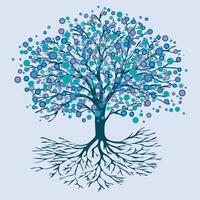 An illustration of a tree of life with abstract round blue flowers vector