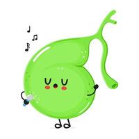 Gallbladder sings into a microphone character. hand drawn cartoon kawaii character illustration icon. Isolated on white background. Gallbladder character concept vector