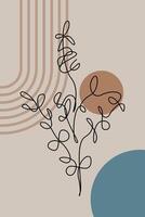 Beige Botanical Abstract Bohemian Boho Floral Outline Wall Art Background vector