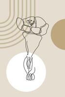 Art Design Beige Botanical Abstract Floral Outline Wall Art Background vector