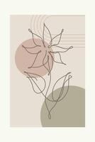Abstract Boho Beige Botanical Floral Outline Wall Art Background vector