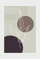 Beige Botanical Abstract Floral Outline Boho Wall Art Background vector