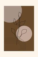 Beige Botanical Abstract Bohemian Floral Outline Wall Art Background vector