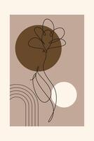 Beige Botanical Abstract Floral Boho Outline Wall Art Background vector